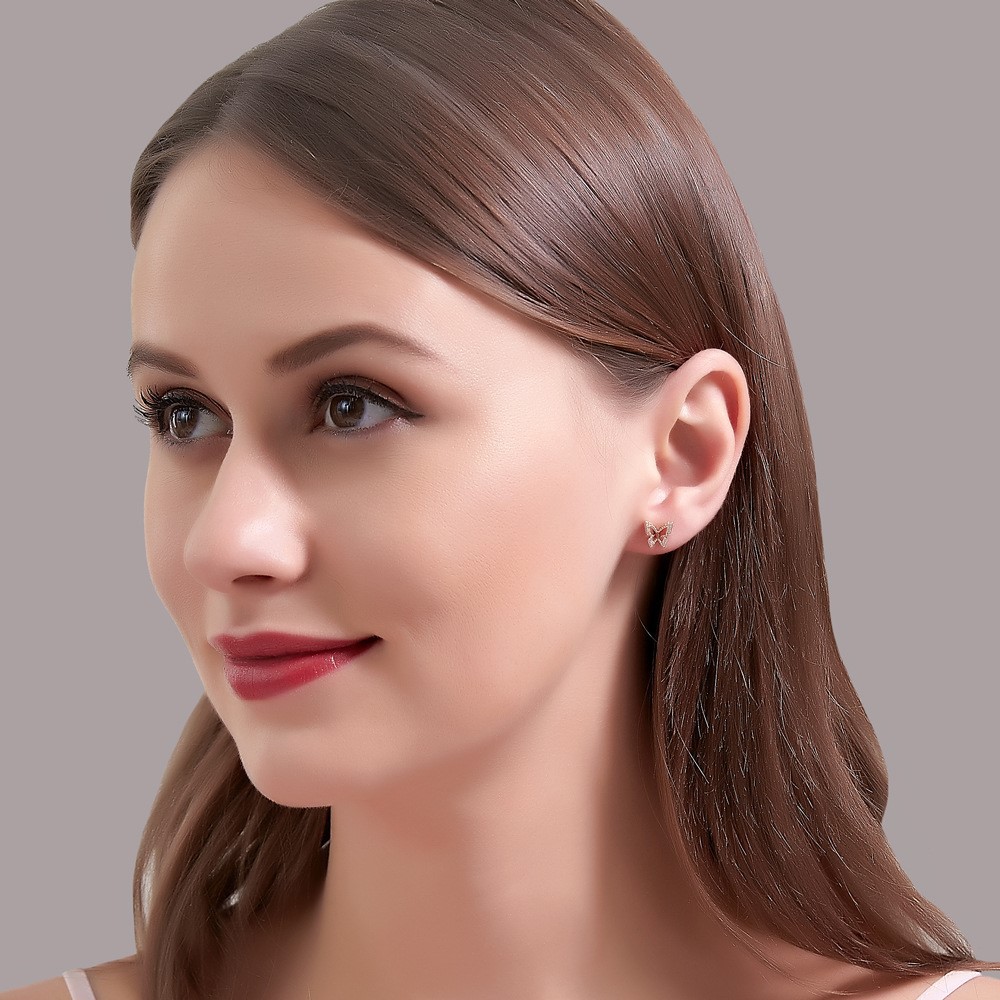 Bông tai đinh tán đính đá nhân tạo thời trang cho nữ