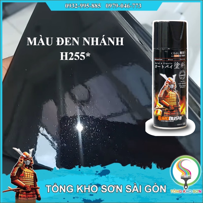 Bình sơn xịt Samurai H255 màu đen nhánh chuẩn hãng Honda dành cho xe máy