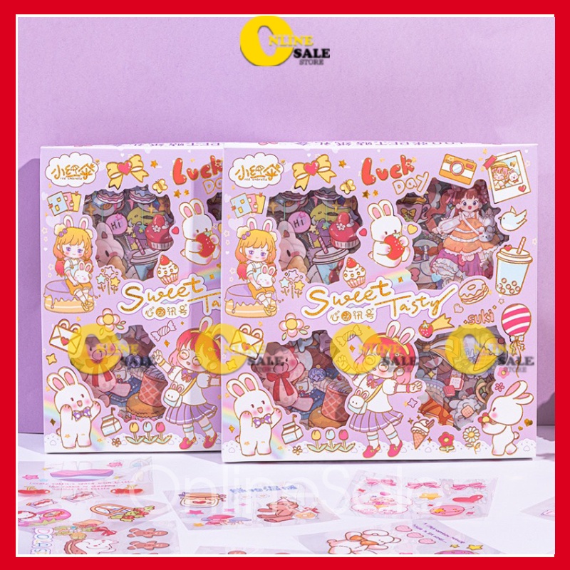 Hộp 100 Sticker 1k hình dán decor trang trí bàn học, sổ nhật kí,sổ tay hình bé gái đáng yêu