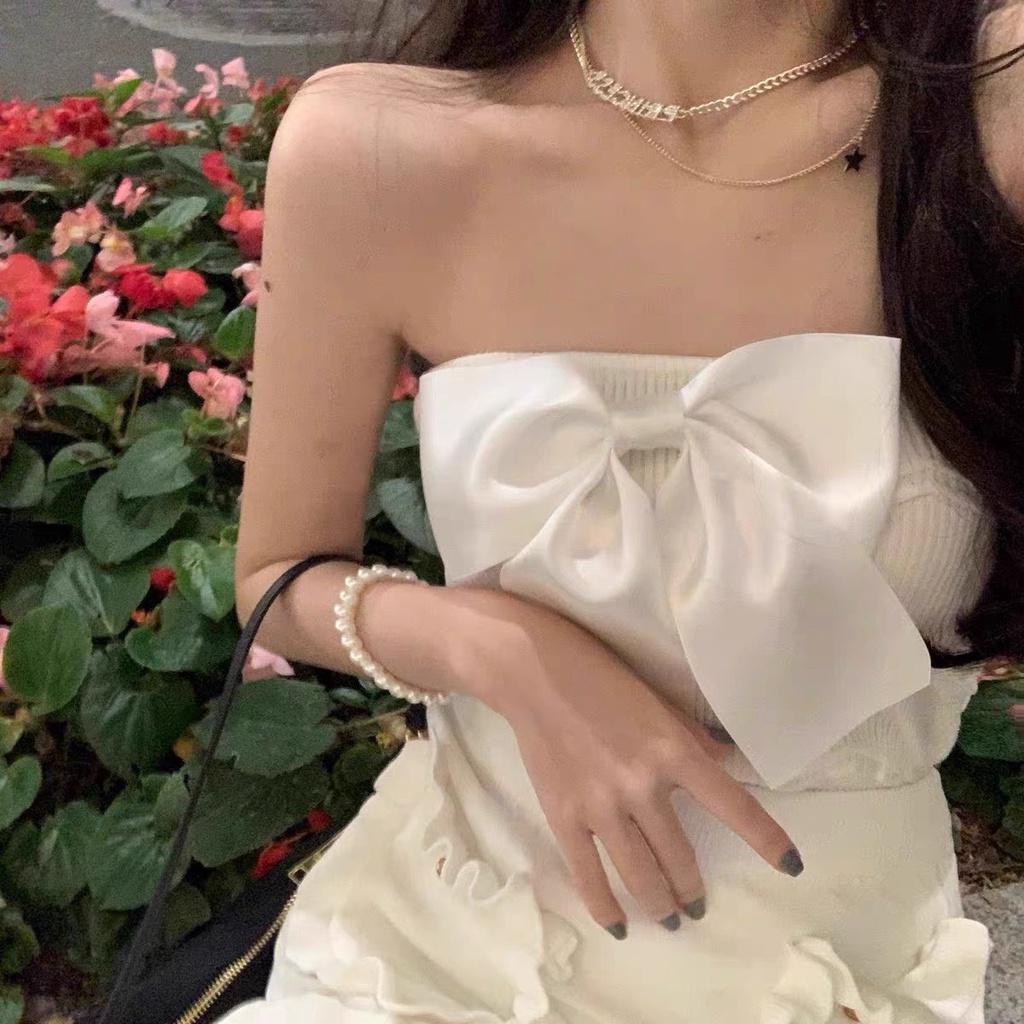 Bộ Chân Váy Len Áo Croptop Trắng Quảng Châu phong cách sexy tiểu thư kiểu dáng hàn quốc sang chảnh