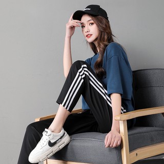 Quần thể thao nữ dài jogger 3 sọc chất vải umi hàn màu đen dày dặn - Quần Co Dãn 4 chiều mặc học sinh thể dục tập gym