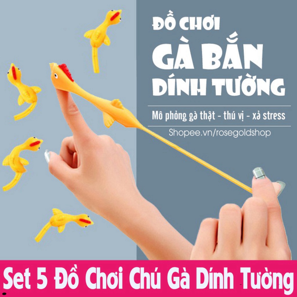 Set 5 Đồ Chơi Ná Bắn Hình Chú Gà Dính Tường Vui Nhộn Bằng Cao Su