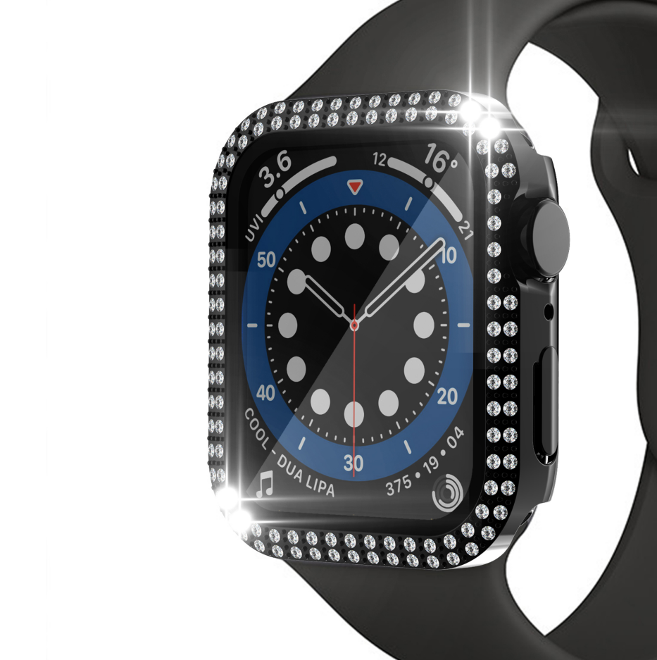 Ốp Bảo Vệ Kính Cường Lực Bằng PC Cứng Đính Kim Cương Cho Apple Watch Series SE 7 6 5 4 3 2 1 38mm 40mm 42mm 44mm 41mm 45mm