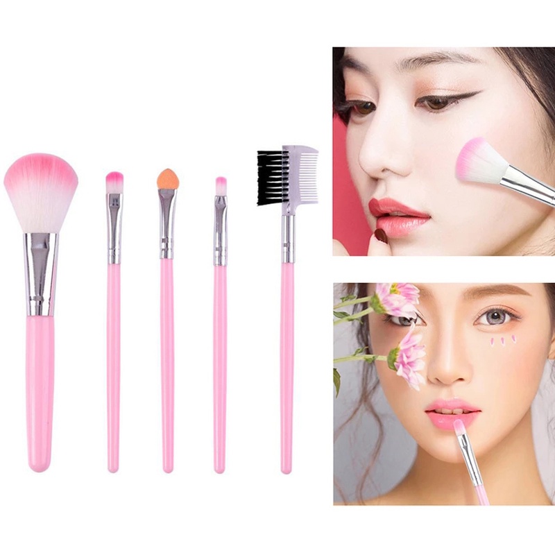 Bộ 5 Cọ Trang Điểm Chuyên Nghiệp Màu Hồng Xinh Xắn