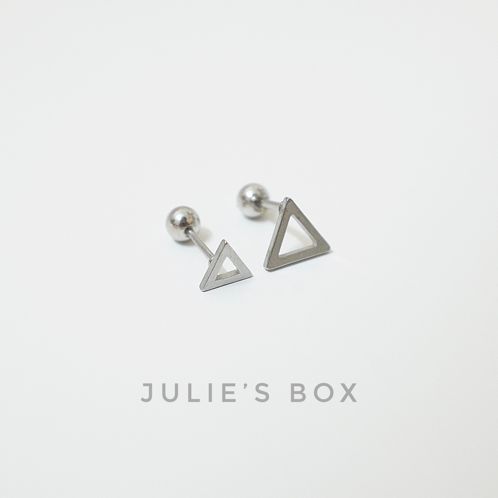 [1 Chiếc] Khuyên Tai Titan Unisex Hình Tam Giác Rỗng Bi Tròn Không Gỉ Sét Không Ngứa Bông Tai Julies Box 66