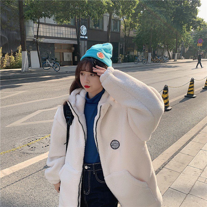ÁO Hoodie NỮ  mũ khoá zip lông  thêu logo , form thụng unisex lên dáng cực xinh