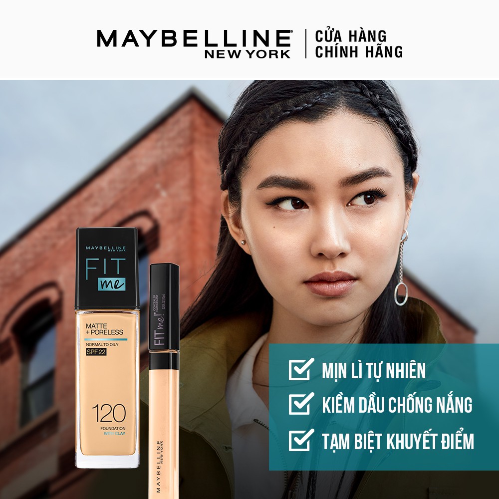 [Bộ trang điểm} Bộ Kem Nền Kiềm Dầu Chống Nắng Fit Me +Che Khuyết Điểm Mịn Lì Fit Me Concealer Maybelline New York