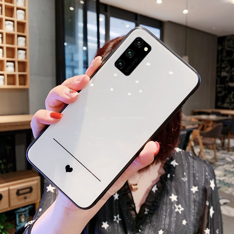 Ốp OPPO A52 A72 A92 A92S A81 A91 A41 A1K Case Simple Slim Heart Hard Tempered Glass back silicone Cover Ốp OPPO A52 A72 protection phone casing