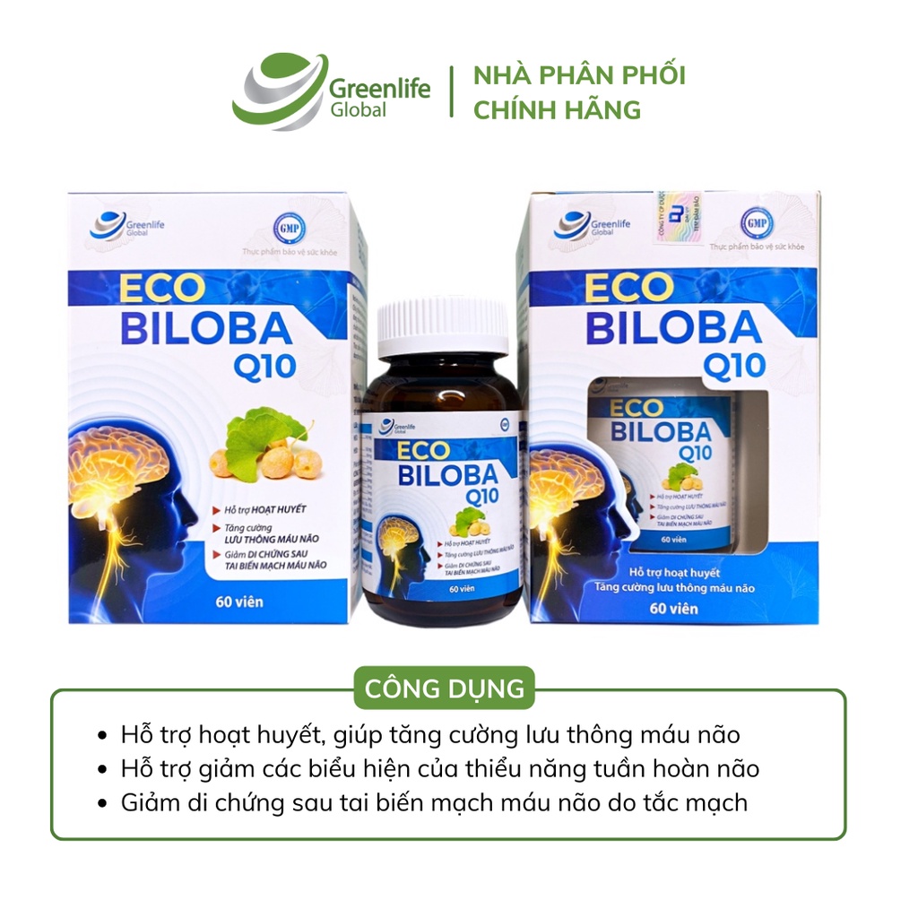 Viên uống bổ não GrnLife Eco Biloba Q10 Ginkgo 240mg - Lưu thông, tuần hoàn máu não (60 viên nang mềm)