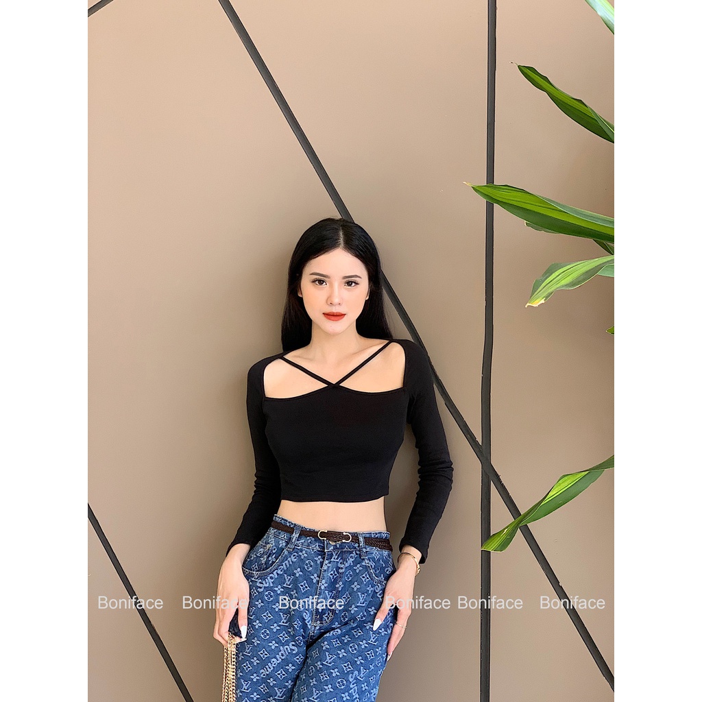 Áo croptop tay dài Boniface kiểu yếm dây chéo ngực | BigBuy360 - bigbuy360.vn