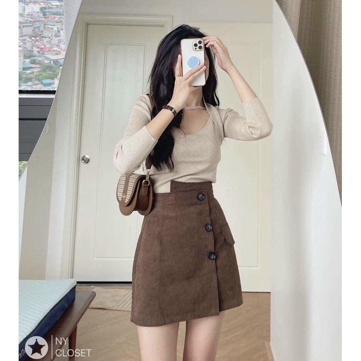 Chân váy tăm nhung có quần trong 60-90kg HOTHIT
