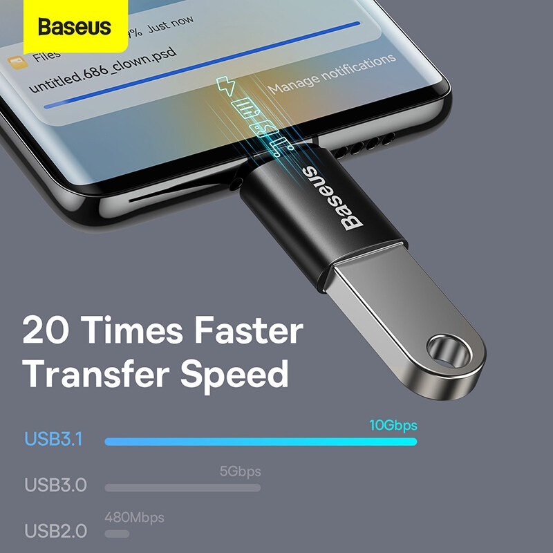 Baseus OTG Bộ chuyển đổi USB C sang USB A 10Gbps Đồng bộ hóa dữ liệu cho Macbook Samsung Xiaomi Oppo...