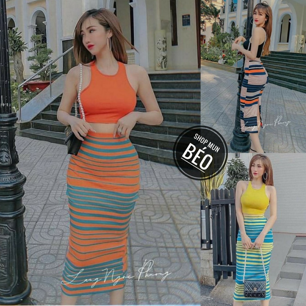 Set Chân Váy Bút Chì Kèm Áo Croptop Ba Lỗ Thun Borip Thích Hợp Mặc Đi Tiệc Đi Làm Đi Chơi