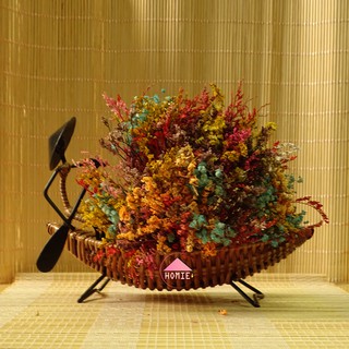 Thuyền mây trang trí lễ Tết decor cắm hoa để bàn độc đáo