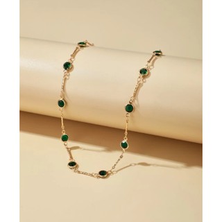 Vòng cổ choker phối hạt pha lê xanh ngọc