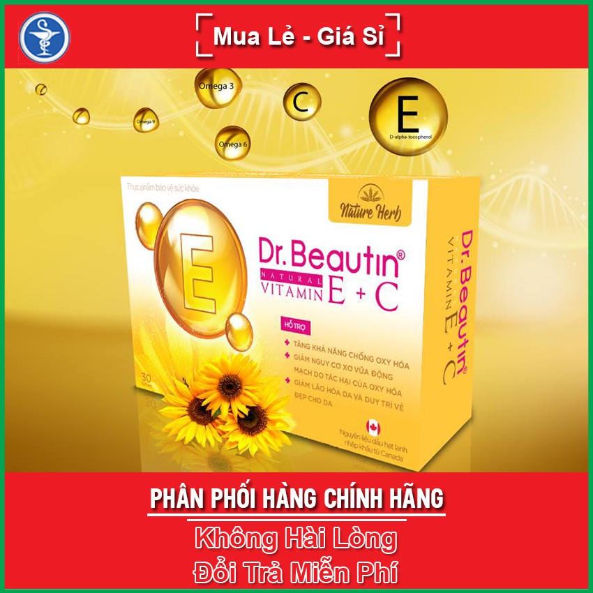 Dr.Beautin Natural Vitamin E + C 30 viên - Hỗ trợ tăng khả năng chống oxy hóa, giảm lão hóa da và duy trì vẻ đẹp cho da