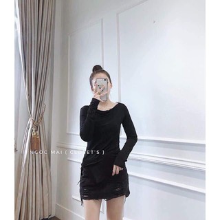 Áo thun nữ xẻ vạt lệch dài tay siêu đẹp
