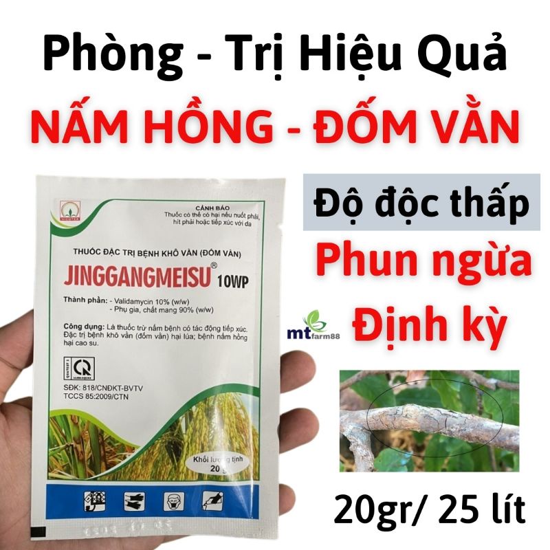 Đặc Trị Nấm Hồng JINGGANGMEISU 10WP NICOTEX – 20gr - Đặc Trị Bệnh Khô Vằn Và Bệnh Nấm Hồng Cho Cây Cao Su - Hoa Mai