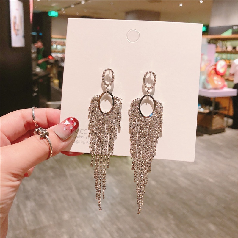 Bông Tai Mạ Bạc 925 Dáng Dài Đính Đá Thời Trang