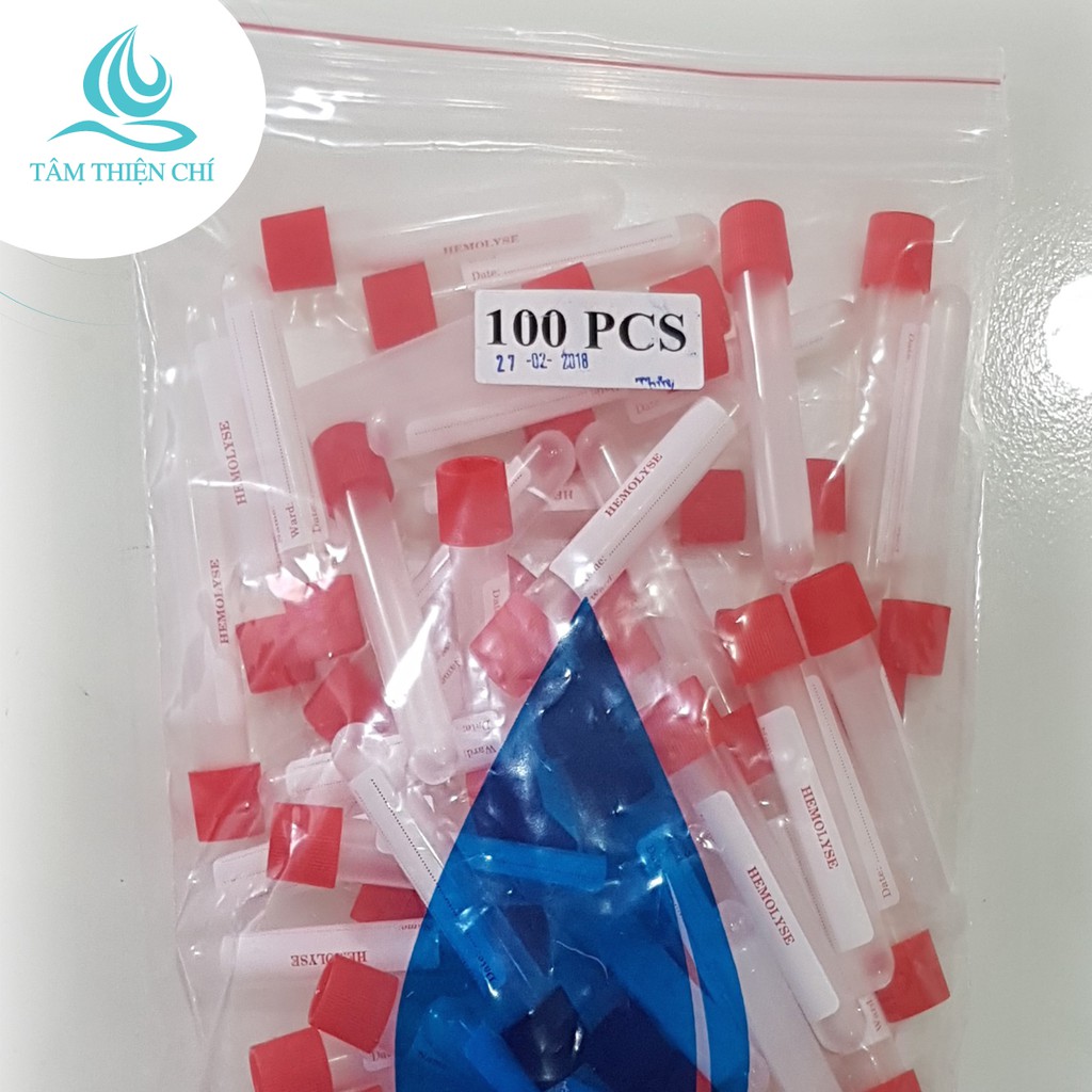 Ống nghiệm nhựa dẻo PP màu trắng có nắp đỏ không nhãn 5ml  HTM túi 100 tube