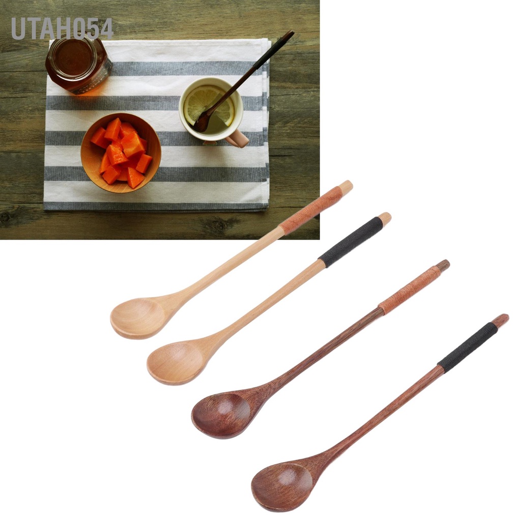 Set 4 Muỗng Gỗ Khuấy Cà Phê Cán Dài