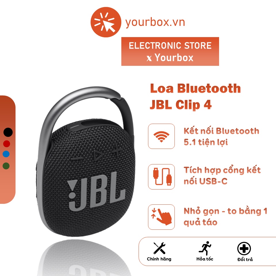 Loa Bluetooth Mini JBL Clip 4 Chống Nước IP67 Thiết Kế Hình Móc Khóa Kết Nối Laptop, Điện Thoại, Máy Tính - YOURBOXVN