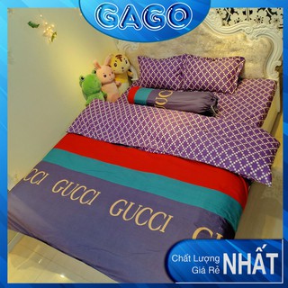 Bộ chăn ga gối, vỏ chăn ga gối drap giường, set 5 món cotton poly gucci kẻ Gago