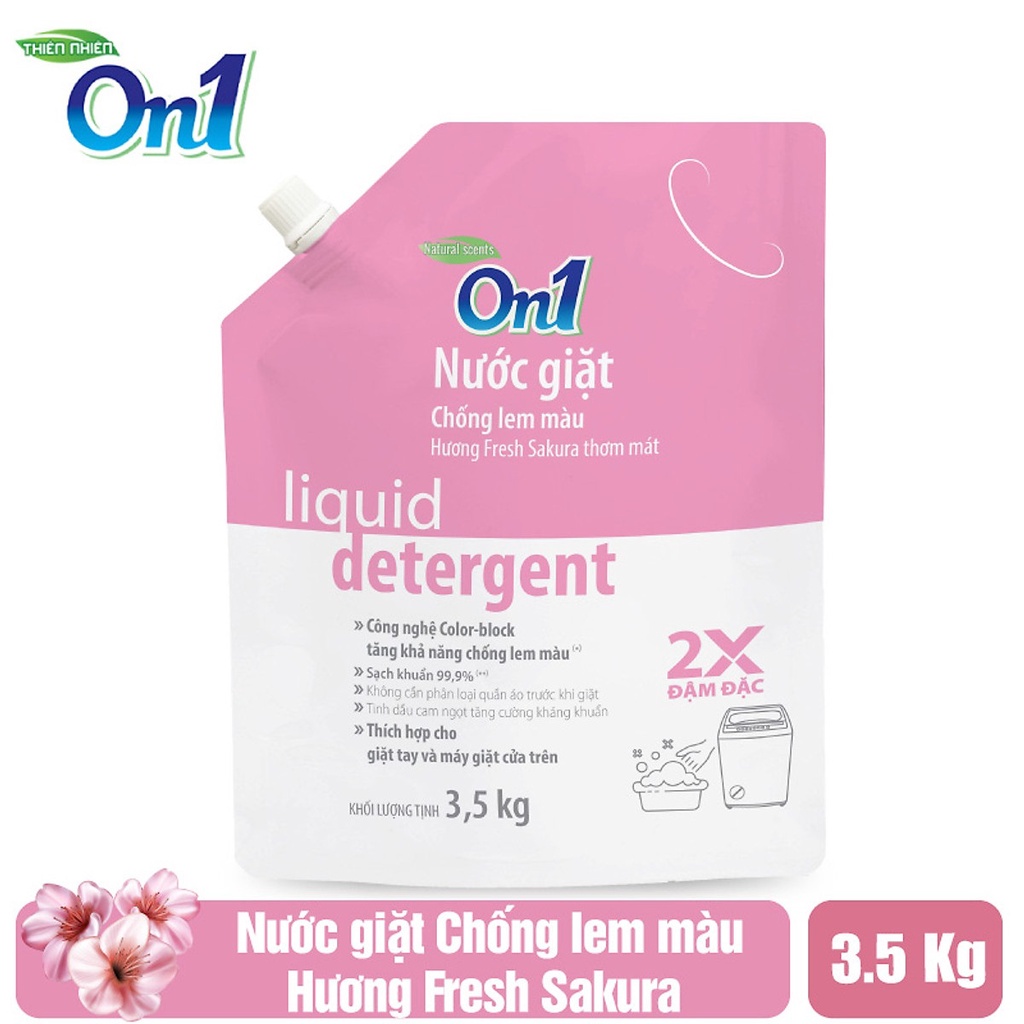 Combo 2 túi nước giặt xả On1 chống lem màu hương Fresh Sakura 3.5Kg/ túi 2C- N6403 sạch khuẩn, khử mùi