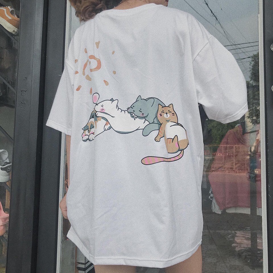 Áo thun tay lỡ Unisex Mèo ngủ form rộng Freesize dành cho nam nữ Molly Fashion | BigBuy360 - bigbuy360.vn