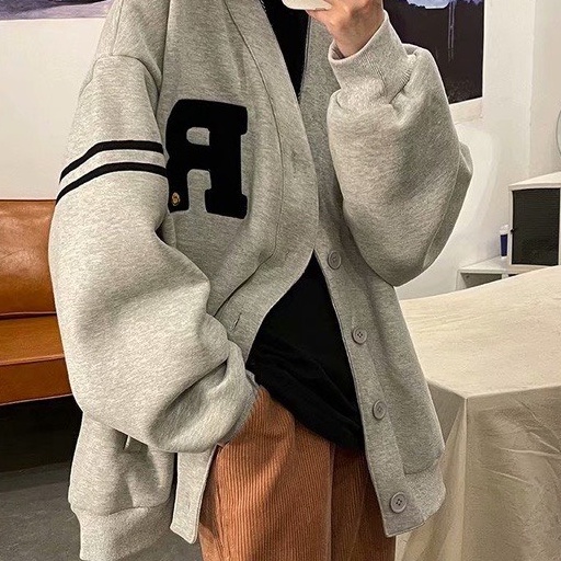 Áo CARYGAN PHÔNG CÁCH NHẬT BẢN IN LOGO CHỮ R NAM NỮ MẶC ĐỀU ĐỆP