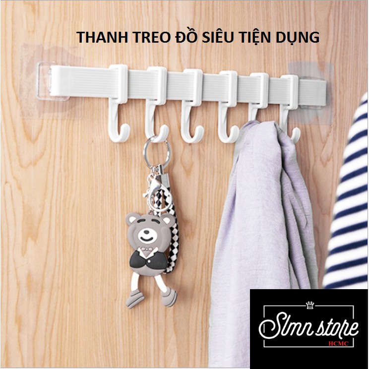 Thanh móc treo dán tường, tủ quần áo, giày dép gồm 6 móc chịu lực móc 2kg/móc. SD1_MTSC-Thanh