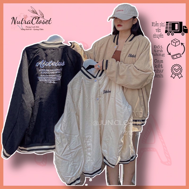 Áo khoác nhung gân bomber ulzzang nam nữ