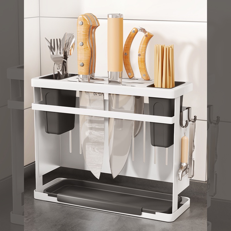 Kệ Dắt Dao Đũa Nhựa PP Treo Tường Kệ Đựng Dao Đũa Thìa Có Khay Hứng Nước Cao Cấp Canashop