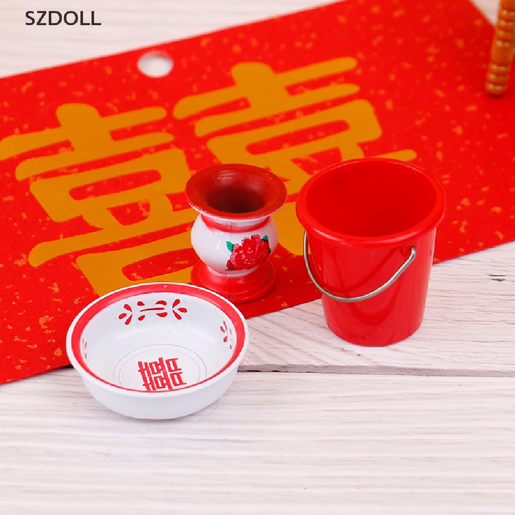 8pcs/Set Dollhouse Miniature Chinese wedding gift box Vintage Water bottle Model  DOM