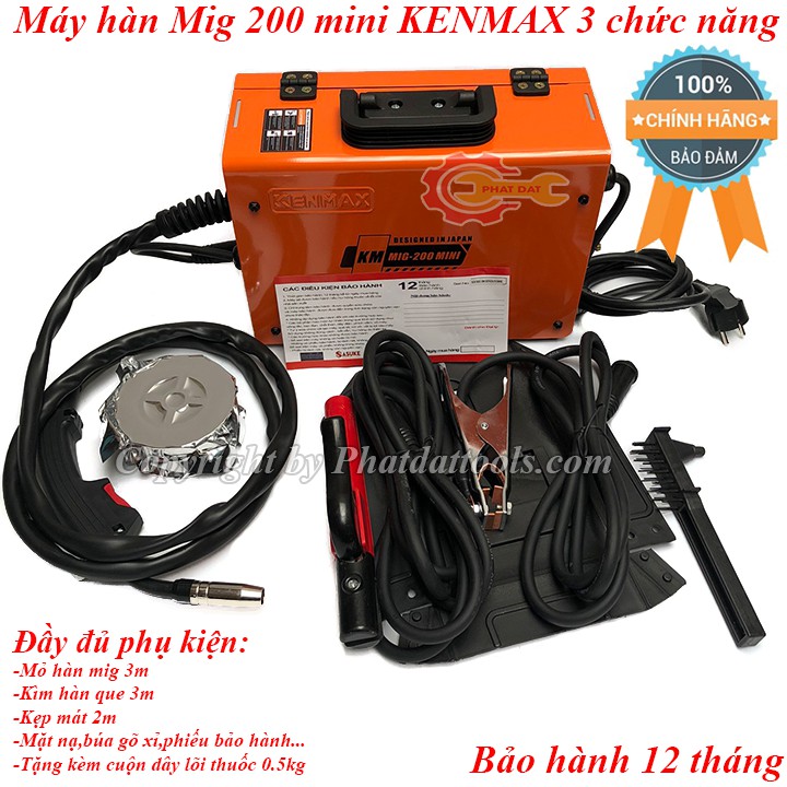 Máy hàn mig 200 mini KENMAX 3 chức năng-Máy hàn Mig không dùng khí-Công nghệ Nhật Bản-Đầy đủ phụ kiện-Bảo hành 12 tháng