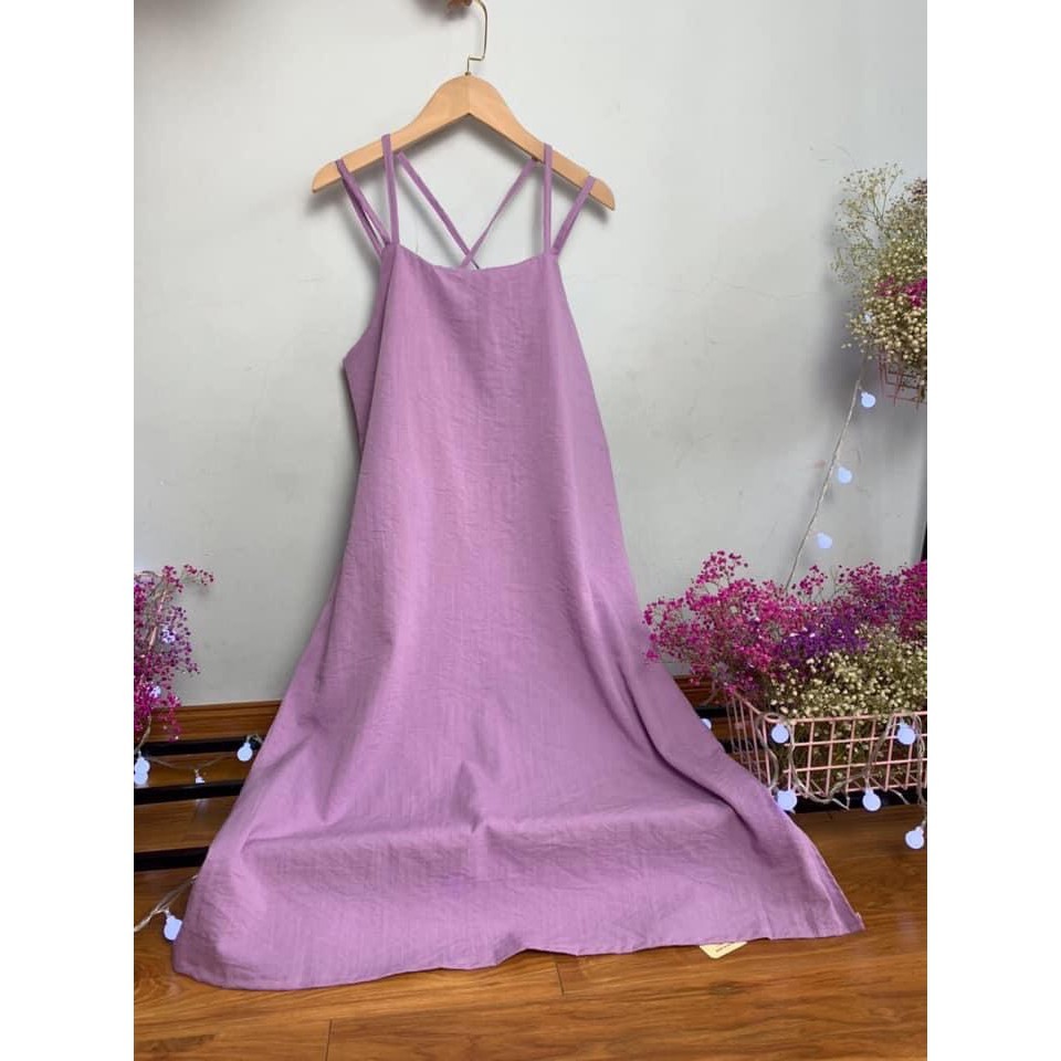 [HOTREND] váy đũi 2 dây đi biến- chất đũi xước xinh xắn- 3 màu vàng, đen, tím | BigBuy360 - bigbuy360.vn