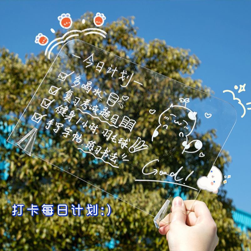 Bảng Ghi Chú Trong Suốt Acrylic Để Bàn Tiện Lợi Bảng Note Kế Hoạch Có Chân Chất Liệu Nhựa Mica Có Đèn Phát Sáng