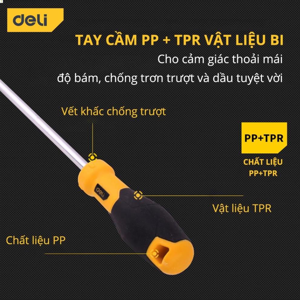 Tua Vít 2 Cạnh Deli Cao Cấp - Chất Liệu Thép CR-V Chống Mòn, Gỉ - Tay Cầm Cao Su - Vặn Mở Ốc Vít - EDL6362001 .