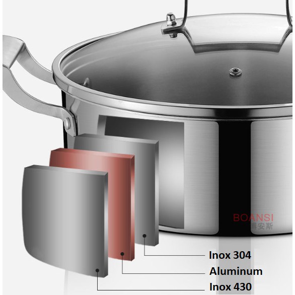 Nồi lẩu 3 lớp inox 304  hàng nội địa Trung Quốc siêu chất dùng nồi kho cá quá ngon