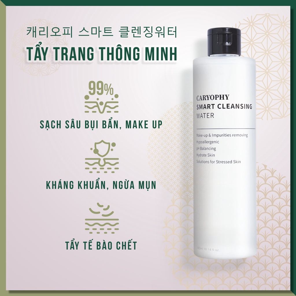 Nước tẩy trang Caryophy dành cho da dầu da khô da mụn nhạy cảm không cồn 60ml