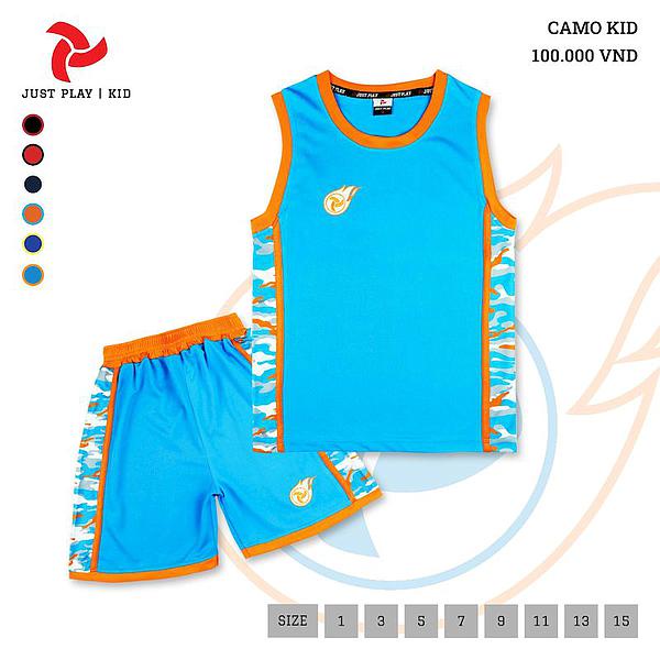 Bô quần áo bóng rồ trẻ em CAMO của Justplay - đẹp ,thiết kế dễ thương,vải mềm và mát - hàng phân phối chính hãng
