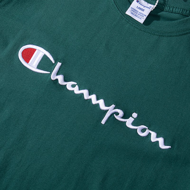 Áo thun cotton ngắn tay thêu chữ Champion