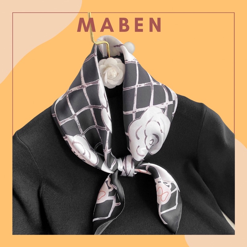 Khăn turban lụa hoa trà bandana cột áo yếm - Maben