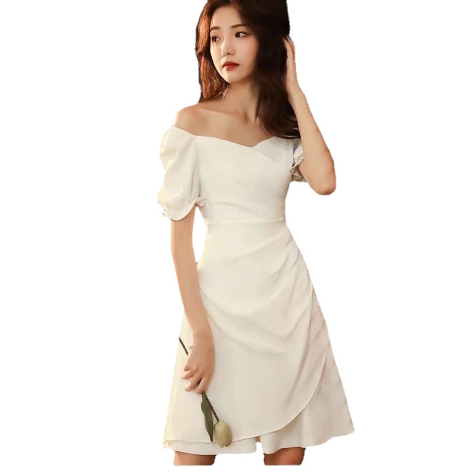 IELGY  Đầm Tay Ngắn Màu Sắc Trơn Phong Cách Hàn Quốc Chất Lượng Cao Cho Nữ