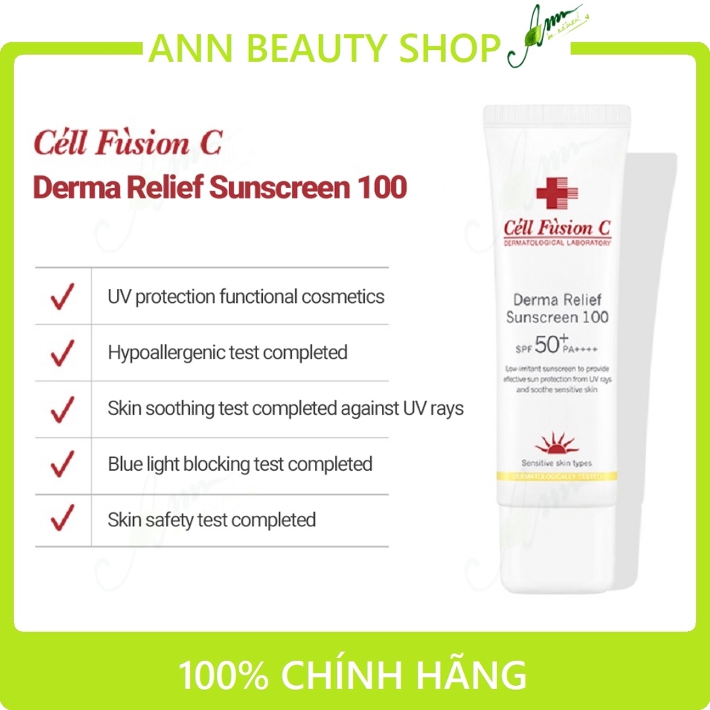 Kem Chống Nắng Cell Fusion C Derma Relief Sunscreen 100 SPF50+/PA++++ (bản cũ date 8/2022) 50ml