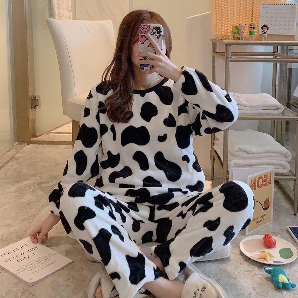 SOMEDAYZL Bộ Đồ Ngủ Dáng Rộng In Hình Gấu Trúc Kiểu Hàn Quốc Thời Trang Thu Đông Cho Nữ