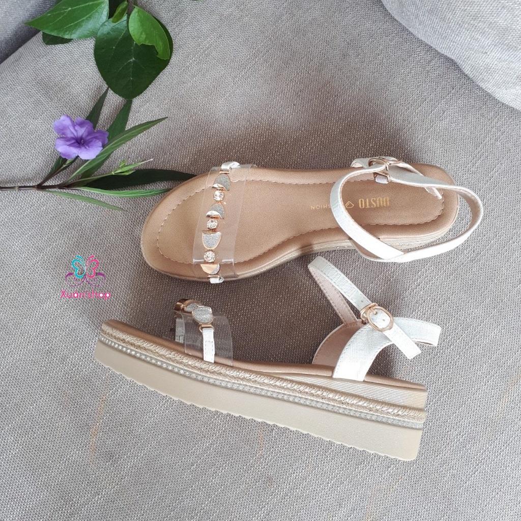 Giày sandal Dusto quai ngang, đế xuồng cao 5cm (size 35-40)