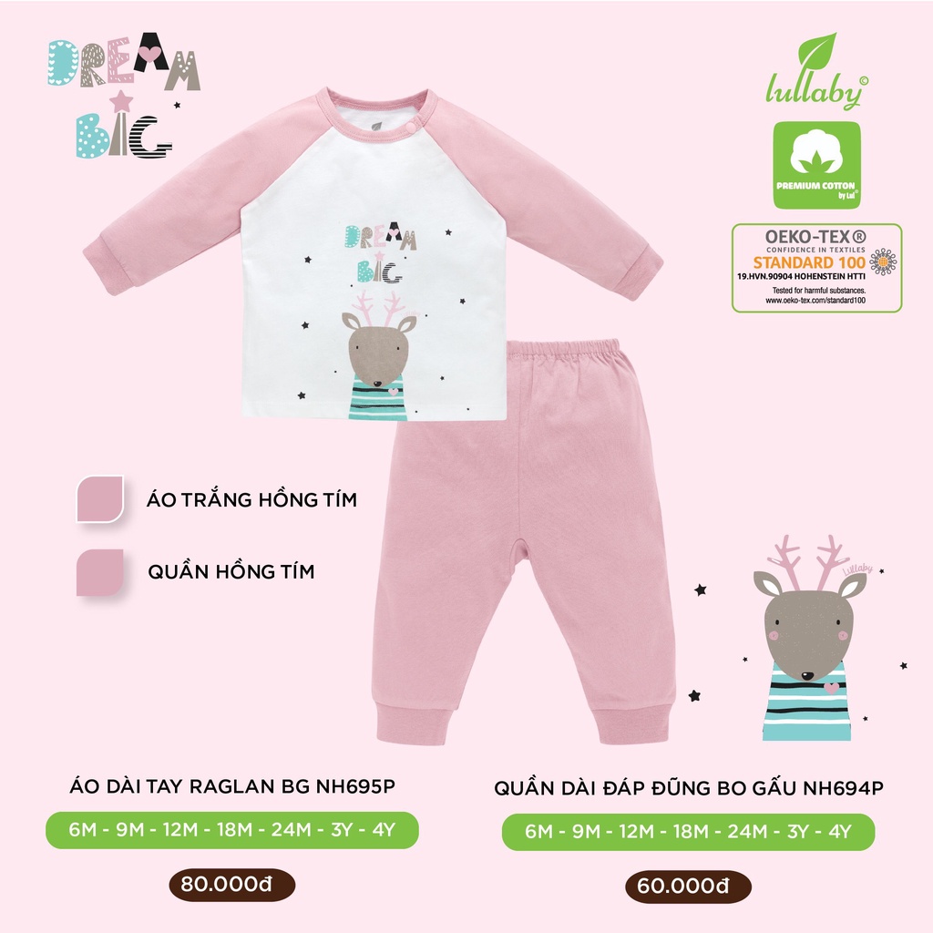 [CHÍNH HÃNG] Bộ dài tay vai raglan cotton mềm mịn bé gái trẻ em Lullaby