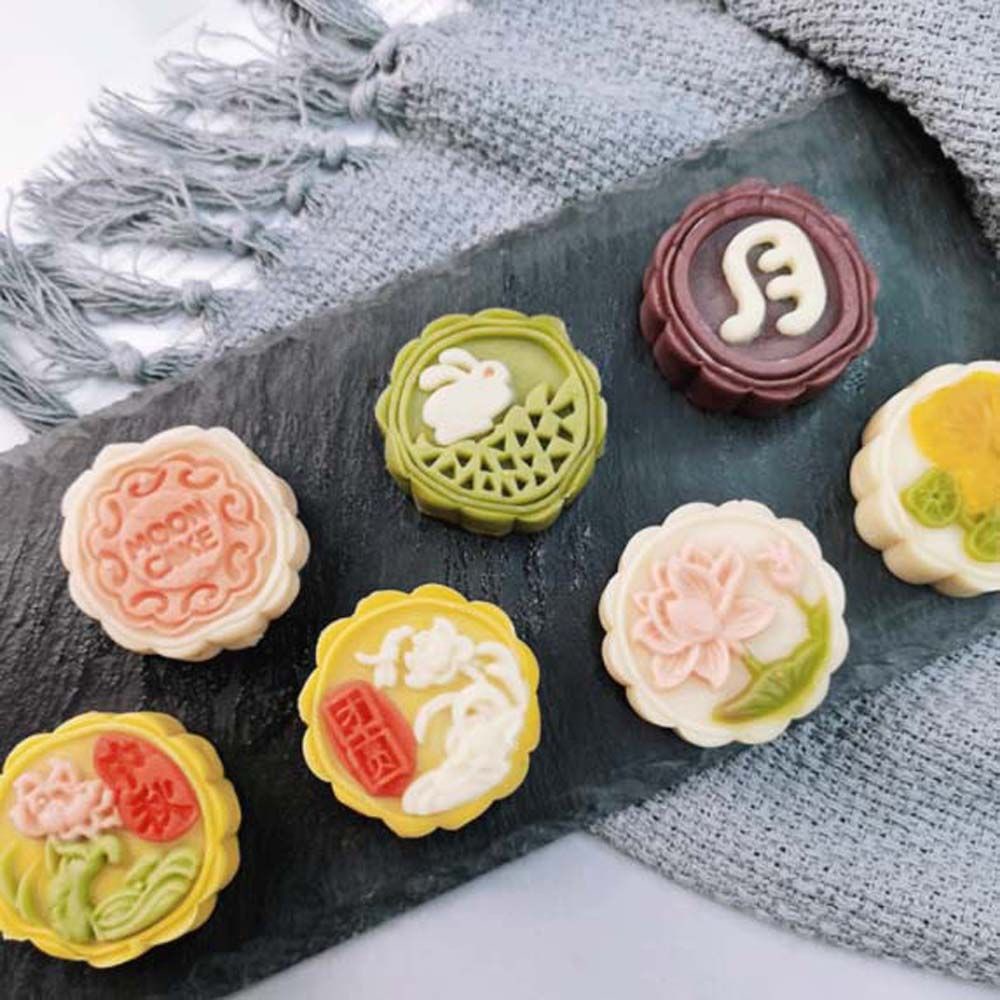 Khuôn nhấn làm bánh trung thu tròn diy 50g hình bông hoa