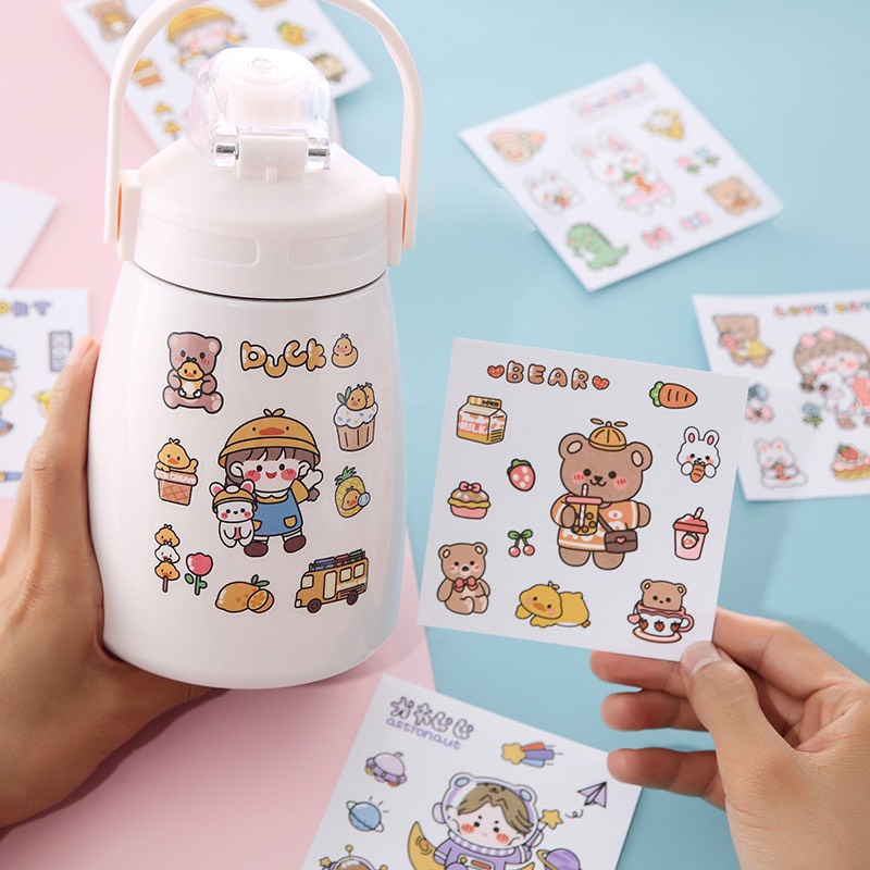 Set 9 Miếng dán Sticker trang trí cốc nước hình hoạt hình Hàn Quốc dễ thương DL03 WARM